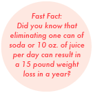 Did you know that eliminating one can of soda or 10 oz. of juice per day can result in a 15 pound weight loss in a year?